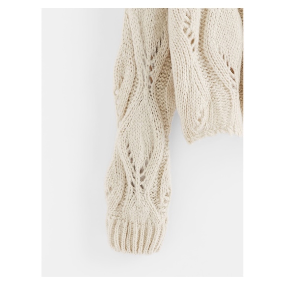 Cream Beige Round Neck Hollow Soft Sweater - Picture 3 of 5